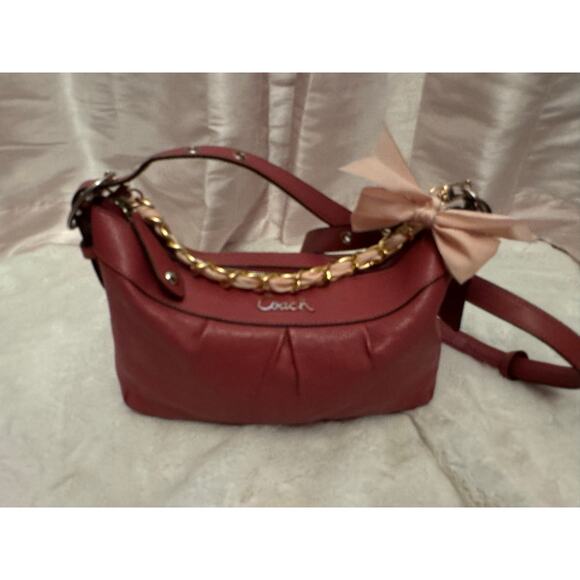 Coach F15512 Pink Madison Gathered Leather Hobo Shoulder Bag Gold Chain - Picture 2 of 13